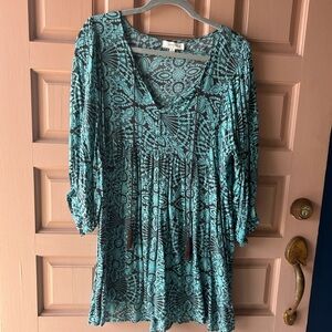 Umgee Teal and Brown Patterned Tunic